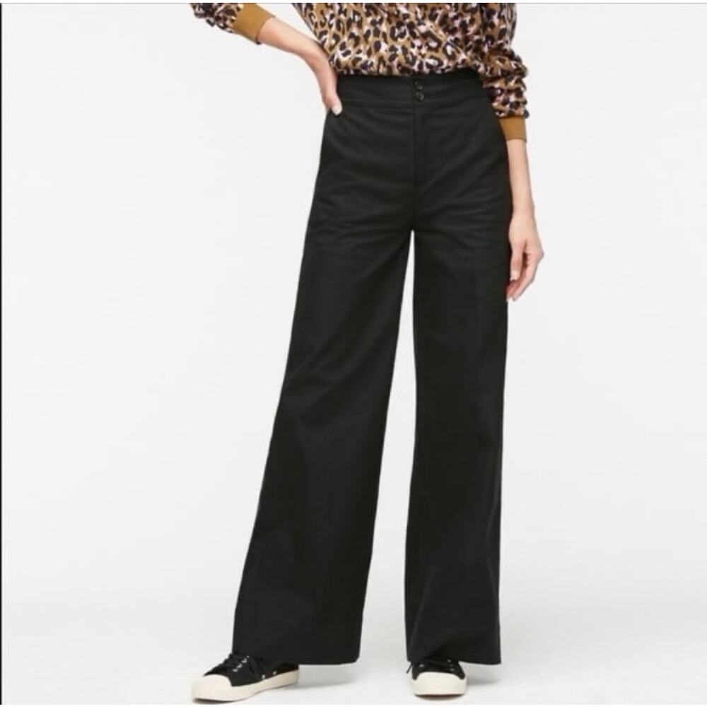 J.Crew Frankie Pants in Stretch Twill Wide Leg‎ Women's 2 Black Business Casual